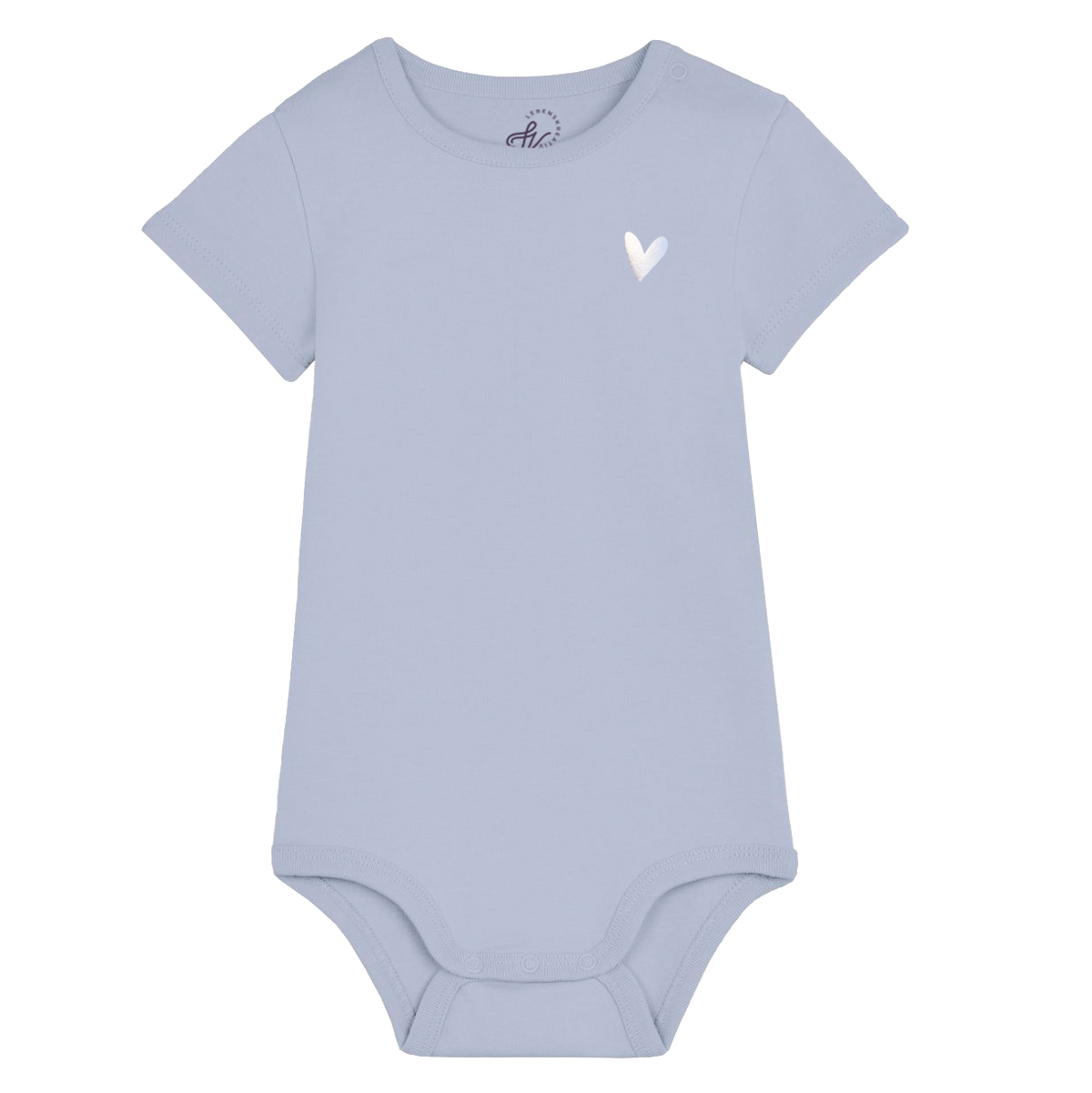 bedruckter Baby Body mit Herz in der Farbe Lavendel Serene Blue 