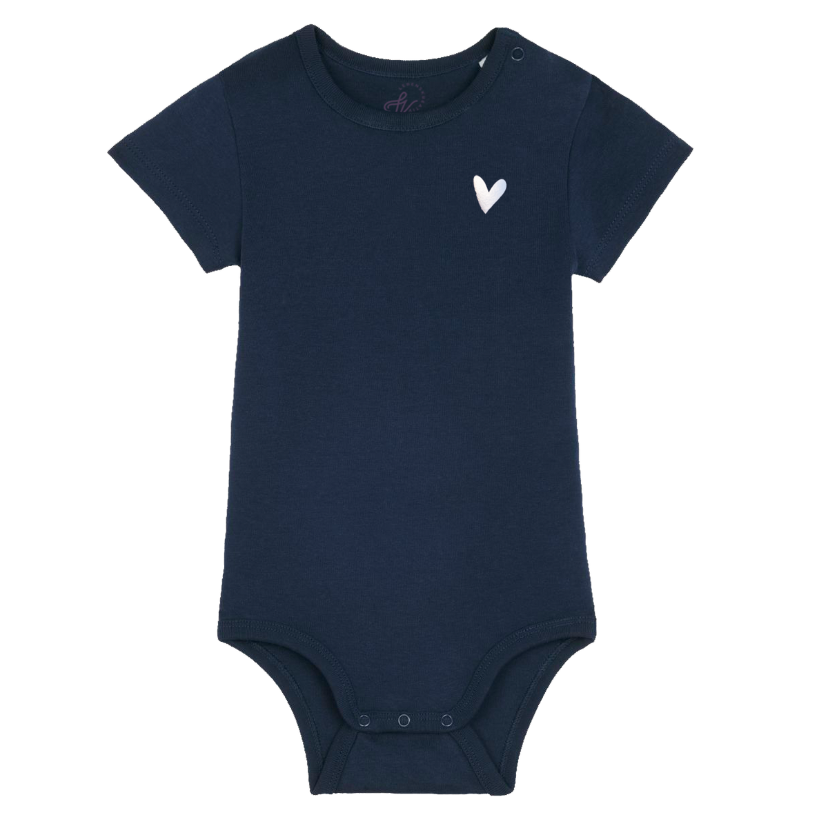 bedruckter Baby Body mit Herz in der Farbe Navy Dunkelblau
