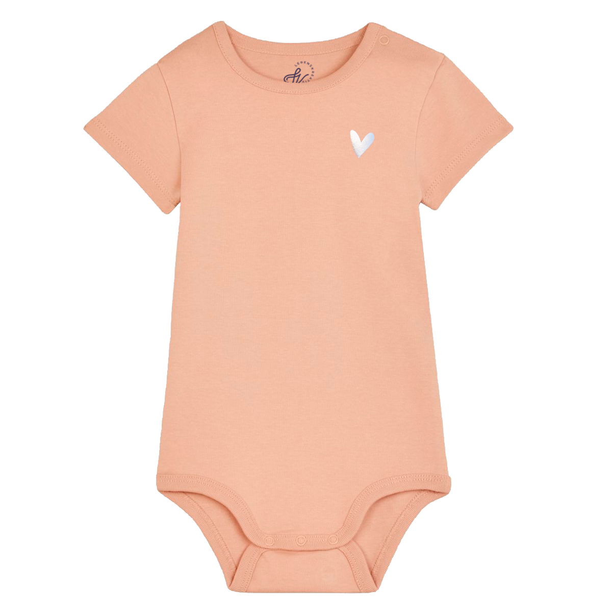 bedruckter Baby Body mit Herz in der Farbe Fraiche Peche Pfirsich