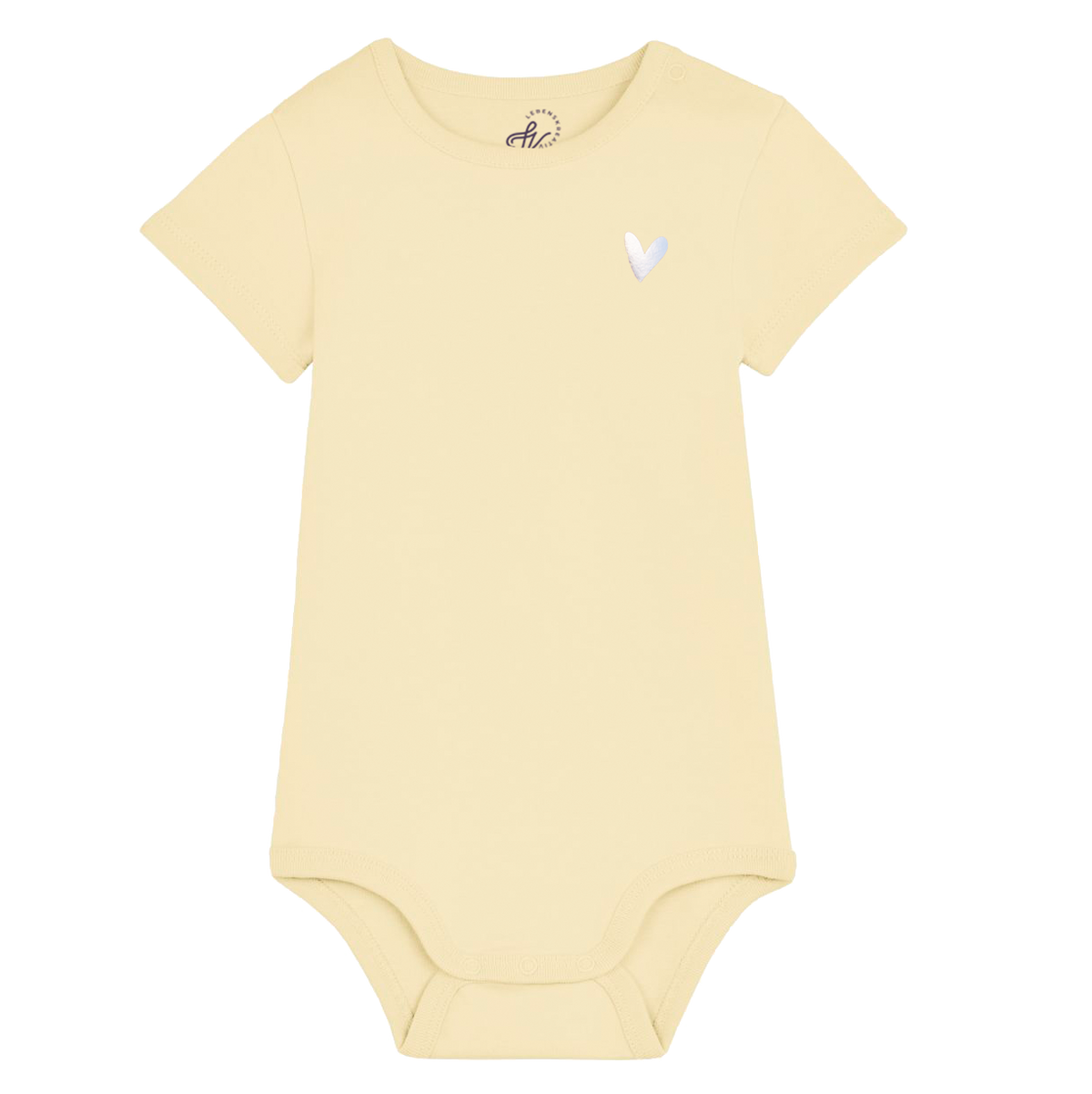 bedruckter Baby Body mit Herz in der Farbe Butter Creme Vanille