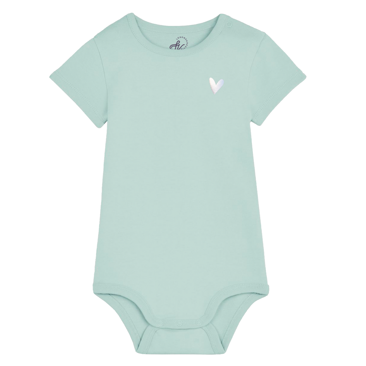 bedruckter Baby Body mit Herz in der Farbe Caribbean Türkis