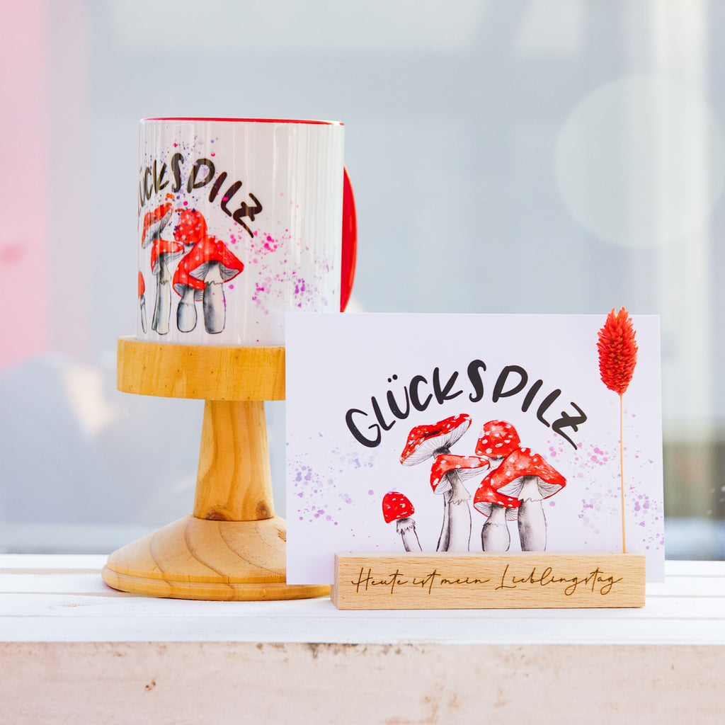 Postkarte mit Lettering Glückspilz Aquarell