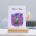 Osterkarte lustige Aquarellmotive Dackel, Huhn, Hase und Frosch