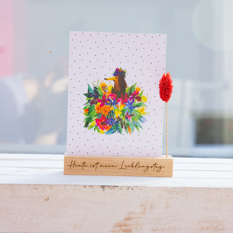 Postkarte mit "Dackel im Bouquet"