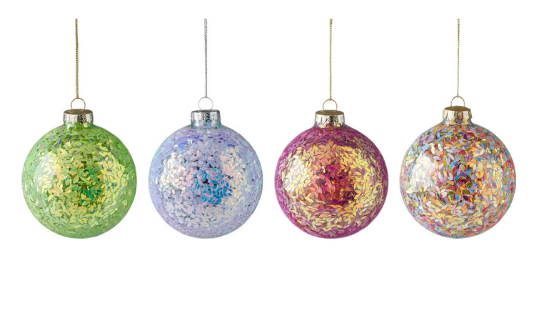 Seoul Weihnachtskugel, Herz, 4fach sortiert, mit ovalen Glitter (innen)