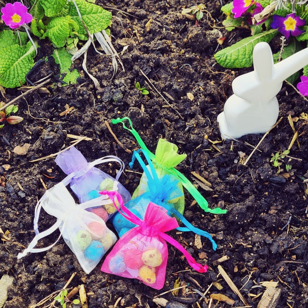 4 bunte Saatbombem im Ostersäckchen
